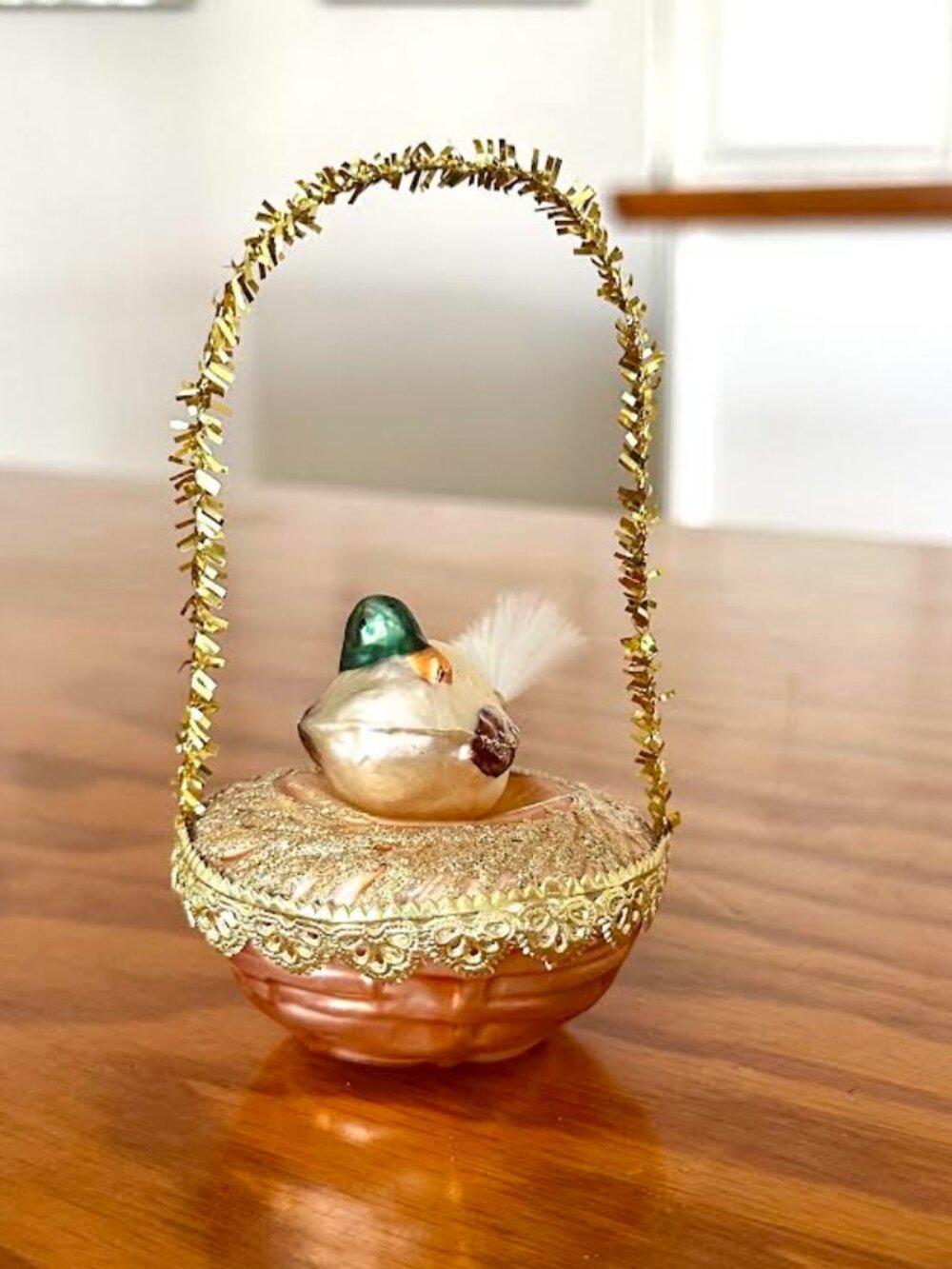 Vintage Blumchen Mallard Duck in Nest Glass Christmas Ornament Germany